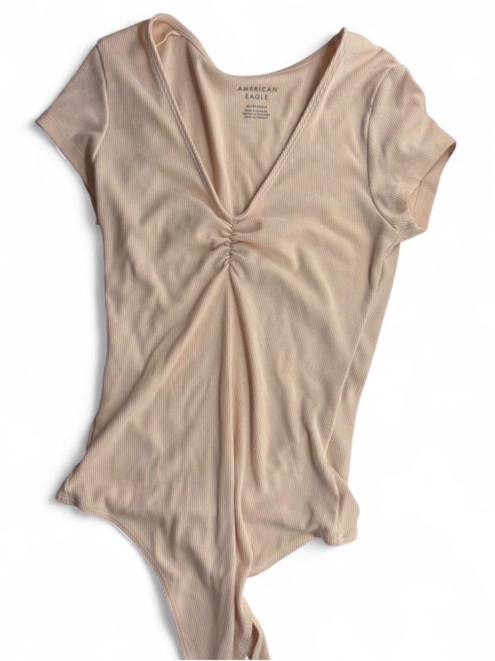 American Eagle Outfitters Women's Beige Ribbed V-Neck Bodysuit